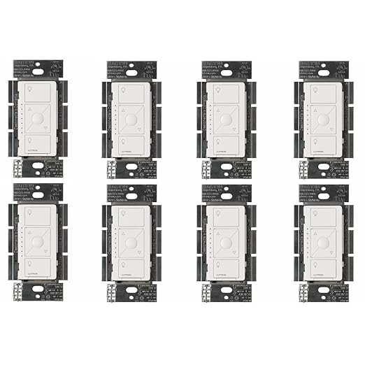 Lutron Caseta Original Smart Dimmer Switch ELV+ (Lutron Hub Required), 250W LED, Single-Pole/3-Way, Neutral Required, PD-5NE-WH 8-PACK, White, 8 Pack Lutron