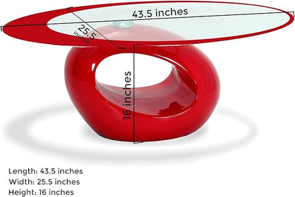 Fab Glass and Mirror CTR-FAB30000 Oval Glass Coffee Table, 43.5 in x 25.5 in x 16 in, Red - LeafyLoom
