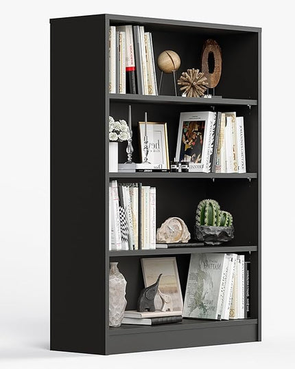 Farini 4 Shelf boockase Display Bookcase Freestanding Wooden Bookshelves for Home Office Living Room,48 Inch Height,Black - LeafyLoom