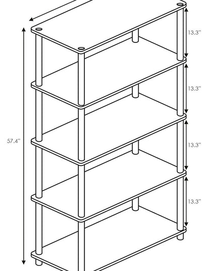 Furinno Turn-N-Tube 5-Tier Multipurpose Shelf / Display Rack / Storage Shelf / Bookshelf, Round Tubes, Columbia Walnut/Black - LeafyLoom