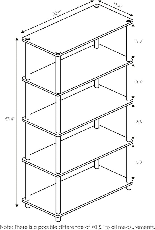 Furinno Turn-N-Tube 5-Tier Multipurpose Shelf / Display Rack / Storage Shelf / Bookshelf, Round Tubes, Columbia Walnut/Black - LeafyLoom
