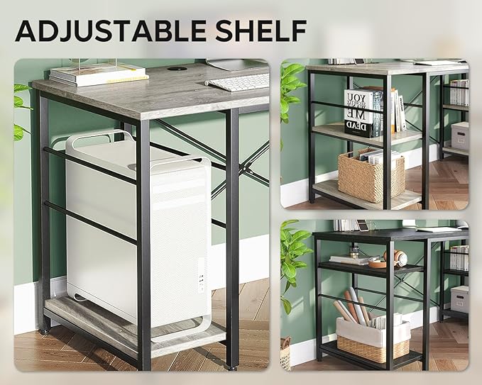Bestier L Shaped Desk, 95.2 Inch Reversible Corner Computer Desk with Shelves, 2 Person Long Table for Home Office, Large Writing Storage Workstation with 3 Cable Holes, Rustic Brown, Grey Oak - LeafyLoom