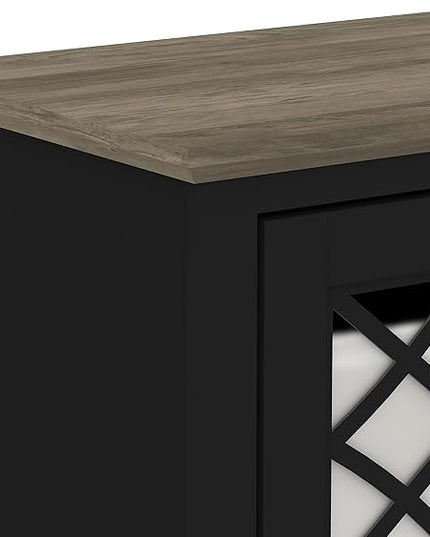 Galano Millicent TV Stand for up to 75 Inch TV, Farmhouse Entertainment Center with Mirror Doors & Storage Shelves, Rustic Media Console Cabinet for Living Room, Black Knotty Grey Oak - LeafyLoom