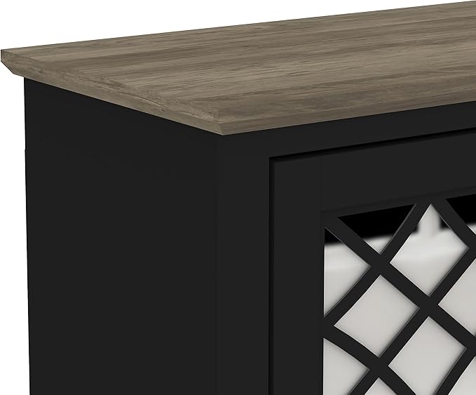 Galano Millicent TV Stand for up to 75 Inch TV, Farmhouse Entertainment Center with Mirror Doors & Storage Shelves, Rustic Media Console Cabinet for Living Room, Black Knotty Grey Oak - LeafyLoom