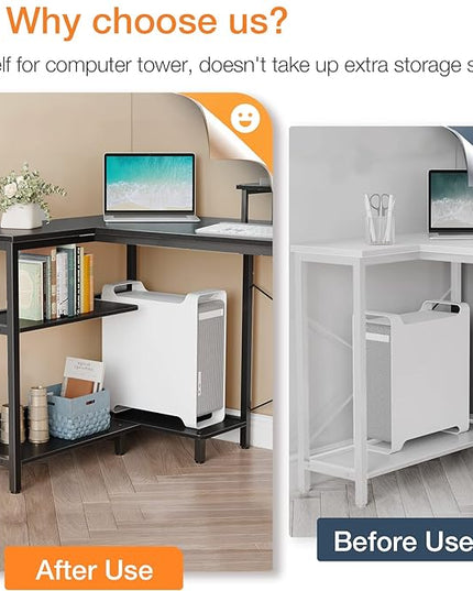 KKL 51 Inch L Shaped Computer Desk with Storage Shelves, Corner Desk with Monitor Stand for Small Space, Modern Simple Writing Study Table for Home Office, Black - LeafyLoom