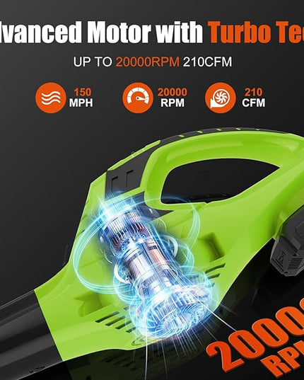 Leaf Blower Cordless,4.0Ah 21V Handheld Electric Leaf Blower with Battery and Charger, 2 Speed Mode, Lightweight Battery Powered Blowers for Lawn Care, Patio, Yard, Sidewalk,Snow Blowing - LeafyLoom