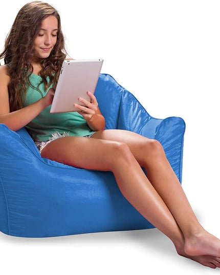 Posh Creations Structured Comfy Bean Bag Chair for Gaming, Reading, and Watching TV, Malibu Lounge, Soft Nylon-Royal Blue - LeafyLoom