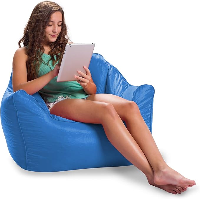 Posh Creations Structured Comfy Bean Bag Chair for Gaming, Reading, and Watching TV, Malibu Lounge, Soft Nylon-Royal Blue - LeafyLoom