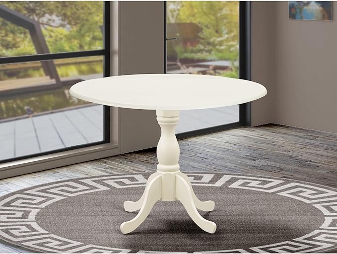 East West Furniture DMT-LWH-TP Dublin Modern Kitchen Table - a Round Dining Table Top with Dropleaf & Pedestal Base, 42x42 Inch, Linen White - LeafyLoom