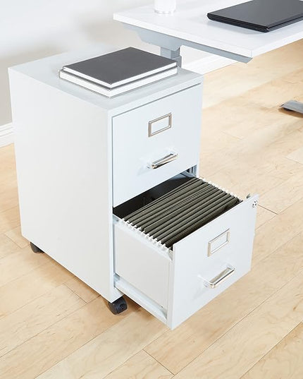 OSP Home Furnishings 2 Drawer Mobile Locking Metal File Cabinet, Grey - LeafyLoom