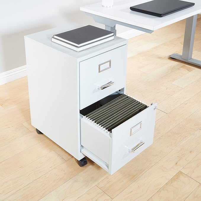 OSP Home Furnishings 2 Drawer Mobile Locking Metal File Cabinet, Grey - LeafyLoom
