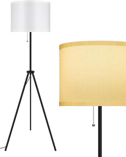 BoostArea Floor Lamp for Living Room, 59.5" Tripod Floor Lamp, White Linen Lamp Shade, Mid Century Standing Lamp for Living Room, Bedroom, Study Room and Office（Bulbs Not Included） - LeafyLoom