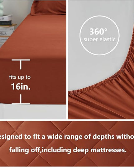 CozyLux Full Comforter Set with Sheets 7 Pieces Bed in a Bag Burnt Orange All Season Bedding Sets with Comforter, Pillow Shams, Flat Sheet, Fitted Sheet and Pillowcases - LeafyLoom