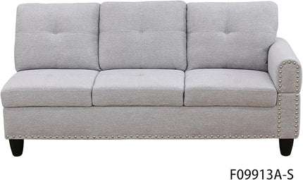 3-Piece L Shape Sectional Sofa with Right Chaise, Storage Ottoman and 2 Cupholders, Modern Flannel Couch w/Button Tufted Backrest, for Living Room, Office, Apartment, Grey White, 97inch - LeafyLoom