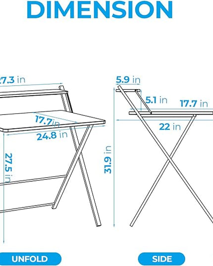 GreenForest Folding Desk No Assembly Required Small Size, 2-Tier Foldable Computer Desk with Shelf for Home Office, Space Saving Portable Laptop Study Foldable Table for Small Spaces, Brown - LeafyLoom