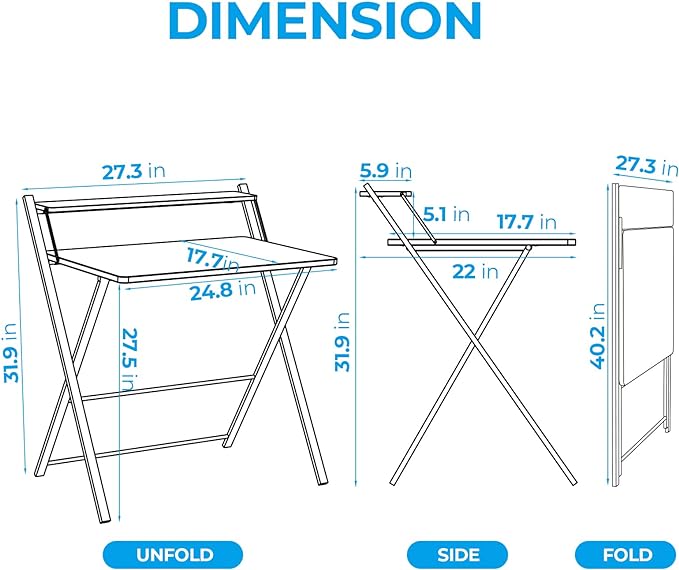 GreenForest Folding Desk No Assembly Required Small Size, 2-Tier Foldable Computer Desk with Shelf for Home Office, Space Saving Portable Laptop Study Foldable Table for Small Spaces, Brown - LeafyLoom