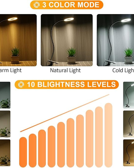 Clip on Light Reading Lights , 48 LED USB Desk Lamp with 3 Color Modes 10 Brightness, Eye Protection Book Clamp Light , 360 ° Flexible Gooseneck Clamp Lamp for Desk Headboard and Video Conferencing - LeafyLoom
