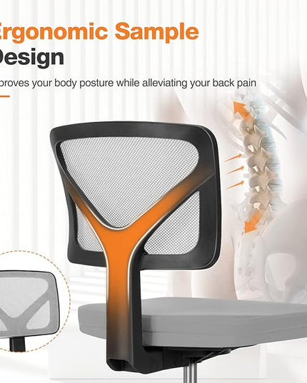 Sweetcrispy Office Computer Desk Chair, Ergonomic Low-Back Mesh Rolling Work Swivel Chairs with Wheels, Armless Comfortable Seat Lumbar Support for Home,Bedroom,Study,Student,Adults, Grey - LeafyLoom