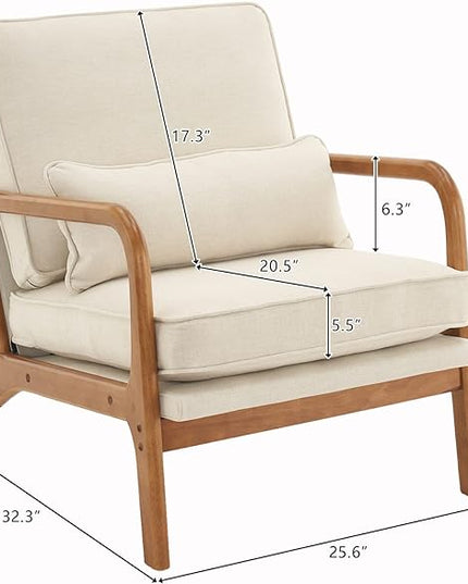 Bonnlo Beige Accent Chairs Set of 2, Upholstered Mid Century Modern Lounge Fabric Chairs Reading Chairs Side Sitting Chair Solid Wood Farmhouse Armchairs for Living Room, Bedroom, Guest Room - LeafyLoom
