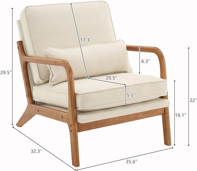 Bonnlo Beige Accent Chairs Set of 2, Upholstered Mid Century Modern Lounge Fabric Chairs Reading Chairs Side Sitting Chair Solid Wood Farmhouse Armchairs for Living Room, Bedroom, Guest Room - LeafyLoom