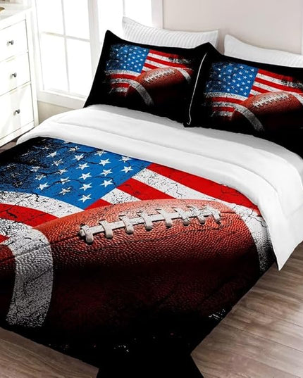 American Football Comforter Set for Boys Teens,Kids Sports Bedding Set Full Size,USA Flag Football Printed Bedroom Sets with 2 Matching Pillow Shams - LeafyLoom