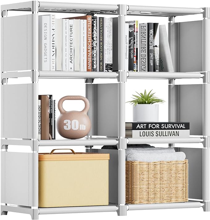 Mavivegue Book Shelf, 6 Cube Storage Organizer, DIY Bookcase, Metal Cube Bookshelf,Tall Book case for Bedroom, Living Room,Office,Closet Storage Organizer, White Cubicle Storage Rack - LeafyLoom