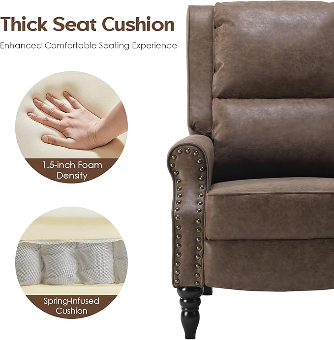 STARY Faux Leather Pushback Recliner Chair for Living Room Bedroom RV, Coffee - LeafyLoom
