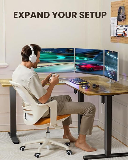 ErGear 63" Dual Motor L Shaped Standing Desk, 28"-46" Electric Height Adjustable, 2 Assembly Options to Fit Room Corner, Suitable for Sitting or Standing Up for Working or Gaming from Home, Vintage - LeafyLoom