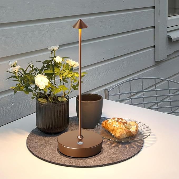 Set of 2 Rechargeable Cordless Table Lamp,6000mAh LED Battery Operated Desk Lamp Touch 3 Color Dimming Portable Outdoor Waterproof Table Light for Patio/Restaurant/Dining/Home (Coffee) - LeafyLoom