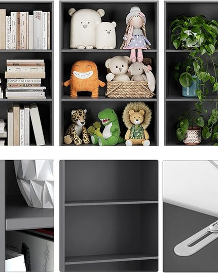 FOTOSOK 6-Tier Open Bookcase and Bookshelf, Freestanding Display Storage Shelves Tall Bookcase for Bedroom, Living Room and Office, Dark Gray - LeafyLoom