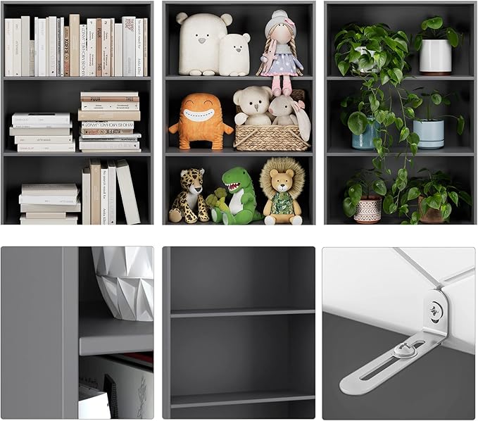 FOTOSOK 6-Tier Open Bookcase and Bookshelf, Freestanding Display Storage Shelves Tall Bookcase for Bedroom, Living Room and Office, Dark Gray - LeafyLoom