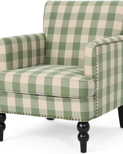 GDFStudio Tufted Fabric Club Chair, Green Checkerboard - LeafyLoom