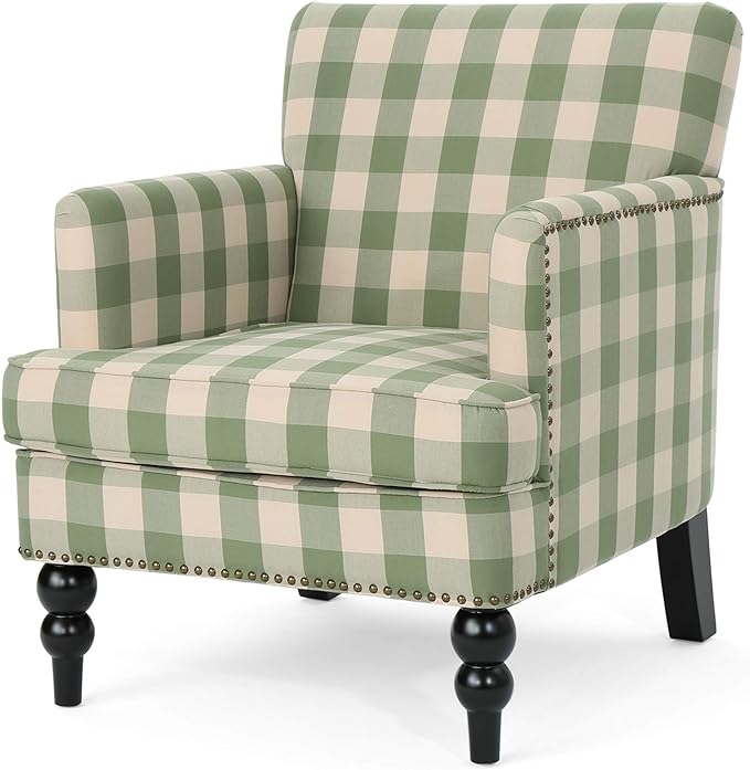 GDFStudio Tufted Fabric Club Chair, Green Checkerboard - LeafyLoom