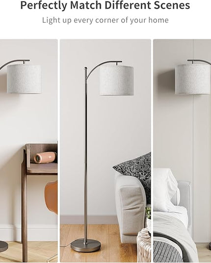 SUNMORY Dimmable Floor Lamp with Remote Control，Lamp for Living Room Stepless Color Temperature and Brightness, Standing Lamp for Bedroom and Office with 1H Timer，Gray Floor Lamp with Linen Shade - LeafyLoom