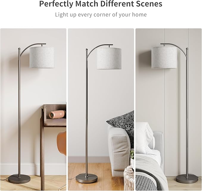 SUNMORY Dimmable Floor Lamp with Remote Control，Lamp for Living Room Stepless Color Temperature and Brightness, Standing Lamp for Bedroom and Office with 1H Timer，Gray Floor Lamp with Linen Shade - LeafyLoom