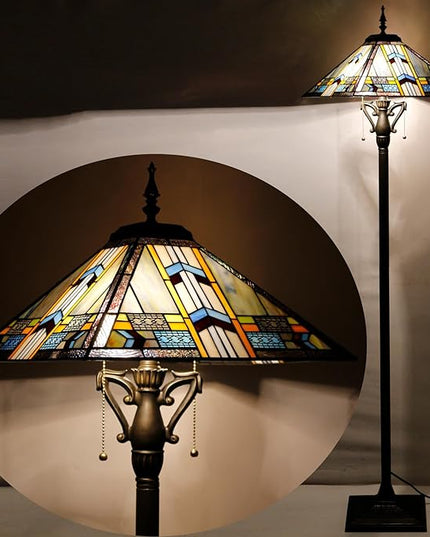 Tiffany Floor Lamp Mission Style Stained Glass Standing Reading Light 16X16X64 Inch Blue Cloudy - LeafyLoom