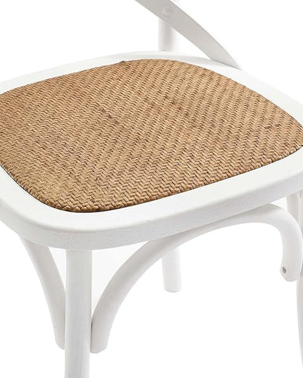 Modway Gear Rustic Modern Farmhouse Elm Wood Rattan Four Dining Chairs in White - LeafyLoom