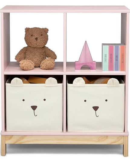 Delta Children babyGap Graham 4-in-1 Convertible Crib with Storage Drawer + Brannan Bear Bookcase with Bins + Brannan Bear Wall Shelf with 4 Hooks, Blush Pink/Dark Pink (Bundle) - LeafyLoom