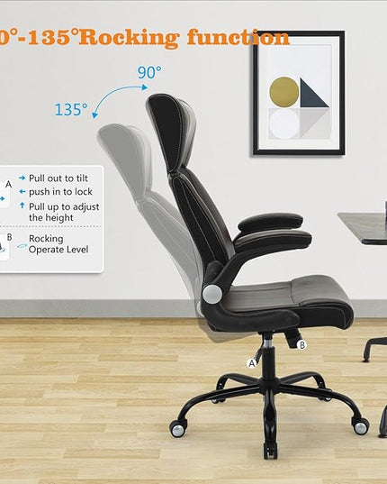Home Office Chair, Ergonomic Desk Chair with Lumbar Support, Faux PU Leather Cushion Mid Back Mesh Executive Computer Chair-Adjustable Headrest, Armrest, Height for Home Office Gaming, Brown - LeafyLoom