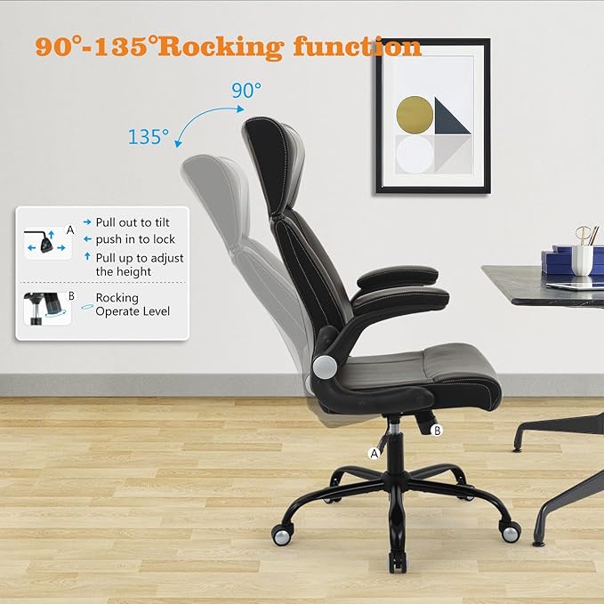 Home Office Chair, Ergonomic Desk Chair with Lumbar Support, Faux PU Leather Cushion Mid Back Mesh Executive Computer Chair-Adjustable Headrest, Armrest, Height for Home Office Gaming, Brown - LeafyLoom