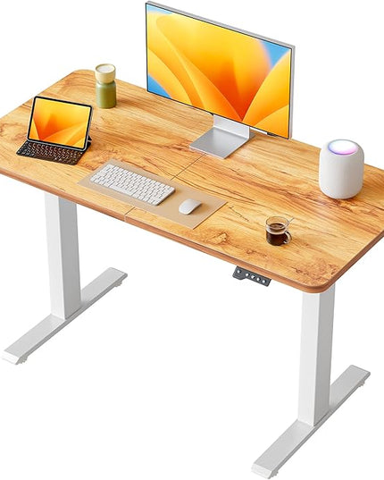 FAMISKY 44 x 24 Standing Desk Adjustable Height, Electric Stand Up Desk, Rising Desk with Splice Board, Light Rusticbrown - LeafyLoom