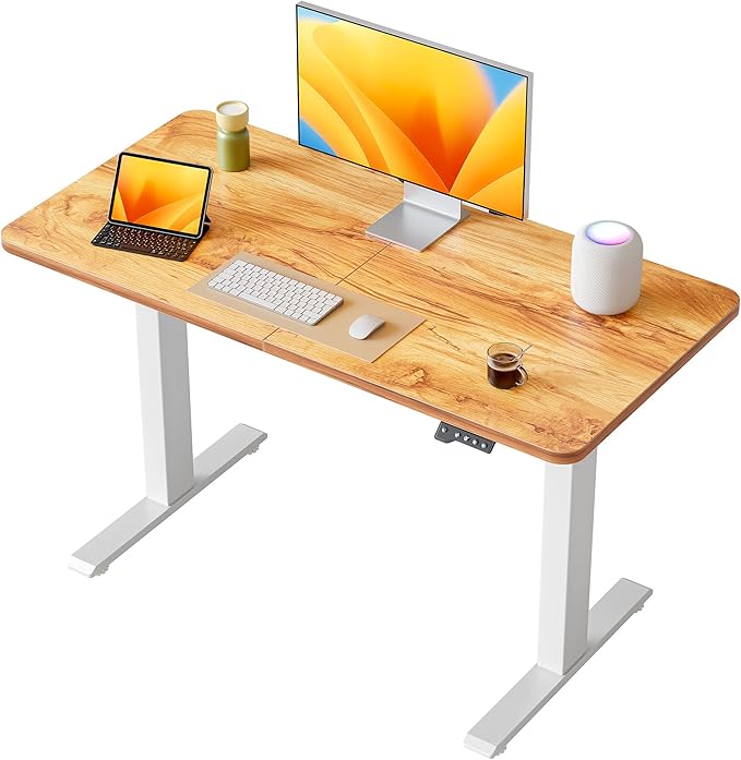 FAMISKY 44 x 24 Standing Desk Adjustable Height, Electric Stand Up Desk, Rising Desk with Splice Board, Light Rusticbrown - LeafyLoom