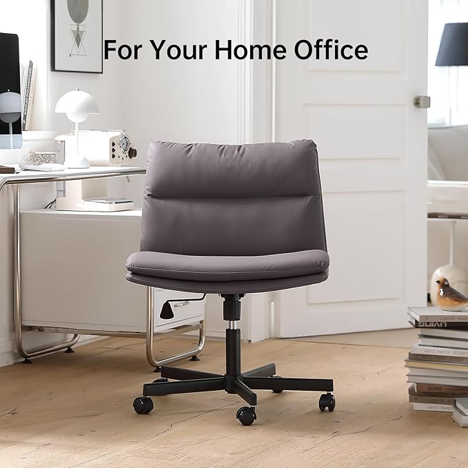 EMIAH Armless Office Desk Chairs with Wheels Criss Cross Chair PU-Leather Mid-Back Ergonomic Home Office Computer Chair Comfortable Thickened Cushion Adjustable Swivel Chair-Chocolate Brown - LeafyLoom
