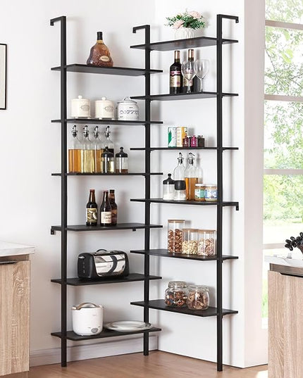 HOMISSUE Corner Bookshelf, 12-Tier L Shaped Bookshelf, Double Wide Corner Wall Mount Bookcase with Metal Frame and Wood, Modern Industrial Corner Shelf for Living Room, Kitchen, Home Office Black - LeafyLoom