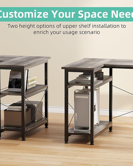 COTUBLR L Shaped Computer Desk, 47 Inch Small Corner Desk with Storage Shelves, Computer Desk Table Laptop Table Writing Desk Study Table for Home Office Workstation Small Spaces (Grey Oak) - LeafyLoom