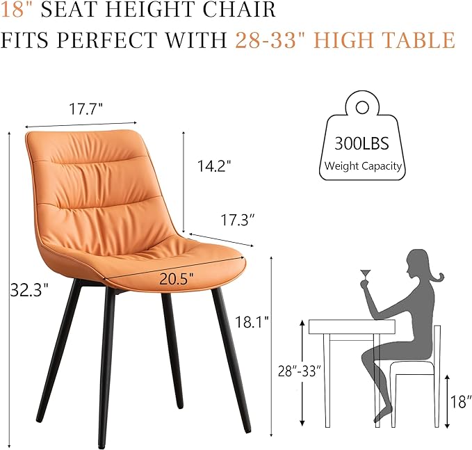Kidol & Shellder Modern Dining Chairs Set of 2 Kitchen & Dining Room Chairs Upholstered Accent Chair Living Room Chairs Kitchen Chairs Comfy Chair for Bedrooms Waiting Room Home(Matte Orange) - LeafyLoom