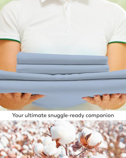 Purity Home Organic 100% Cotton Light Blue Full Size Bed Sheets, Percale Weave Cotton Sheet Set for Full Size Bed, Crisp, Cooling & Breathable Bed Sheets, Fits Mattress Upto 16" Deep Pocket - LeafyLoom