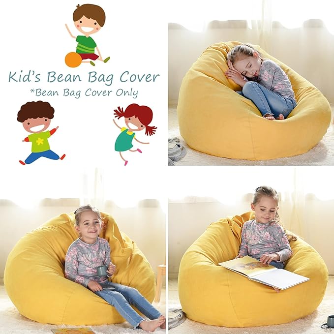YuppieLifeKids Storage Bean Bag Cover（No Filling）Candy-Colored/Toy Organizer|Carrying Handle Sofa|Available for Kids and Teenager|Cuddle Chair|Machine Washable and Durable（27'',Ginger） - LeafyLoom