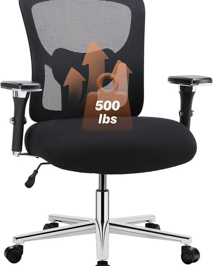 Sweetcrispy Big and Tall Office Desk Chair with Lumbar Support, 500lbs Heavy Duty Mesh Ergonomic Computer Chair with Arm and Wide Comfy Seat, Wheels for Adult - LeafyLoom
