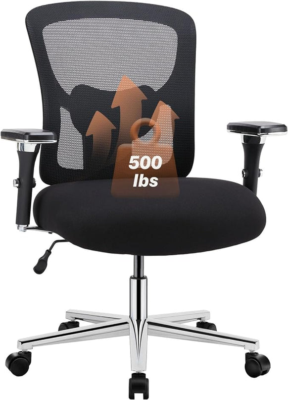 Sweetcrispy Big and Tall Office Desk Chair with Lumbar Support, 500lbs Heavy Duty Mesh Ergonomic Computer Chair with Arm and Wide Comfy Seat, Wheels for Adult - LeafyLoom
